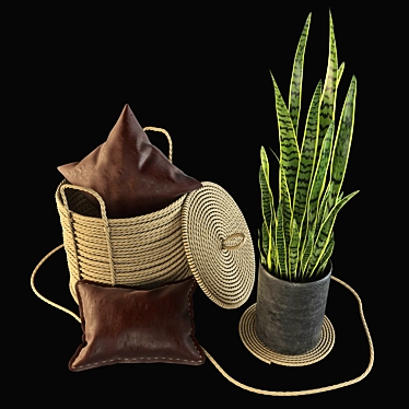 Versatile Decor Set: Basket, Vase, Stand, Rope, Cushions 3D model image 1 