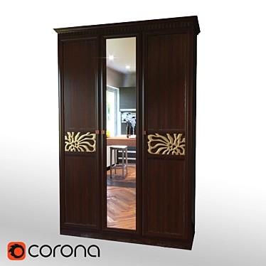 Inna Three-Door Wooden Wardrobe 3D model image 1 