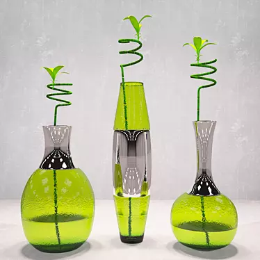 Bamboo Vases Trio: Stylish Home Decor 3D model image 1 