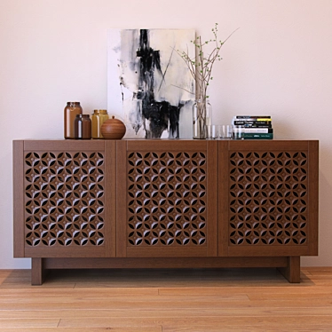 Moroccan Inspired Carved Wood Media Console 3D model image 1 