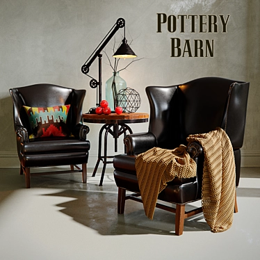 Thatcher Wingback Leather Chair - Pottery Barn Set 3D model image 1 