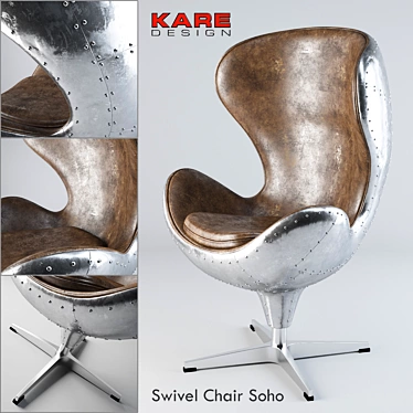 Vintage Leather Swivel Chair 3D model image 1 