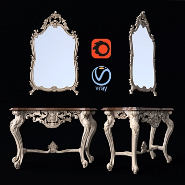 Elegant Console with Mirror 3D model image 1 