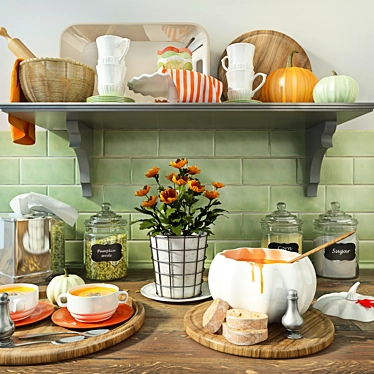 Kitchen Delights: Floral Pot, Pumpkin Soup, Spices & More 3D model image 1 