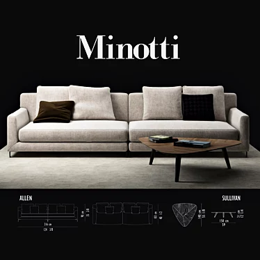 - Modern elegance: Minotti Allen Sofa & Sullivan Table
- Sleek sophistication: Minotti Allen Sofa & Sullivan Table
-  3D model image 1 