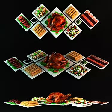 Gourmet Meal Kit: Greek Salad, Caesar Salad, Turkey, Olives & More 3D model image 1 