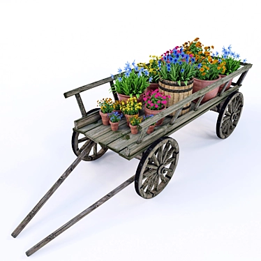 Flower-Filled Decorative Cart 3D model image 1 