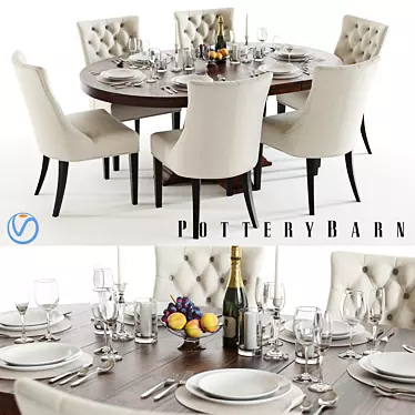 Elegant Pottery Barn Dining Set 3D model image 1 