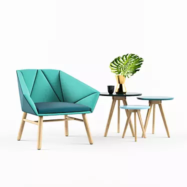 Modern Facet Accent Chair + Orion Side Tables 3D model image 1 