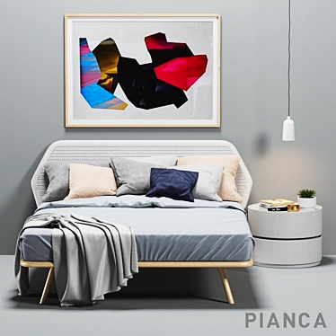 Trama Bed Set: Complete Furniture Collection with Bed, Nightstand, Lamp, and More 3D model image 1 