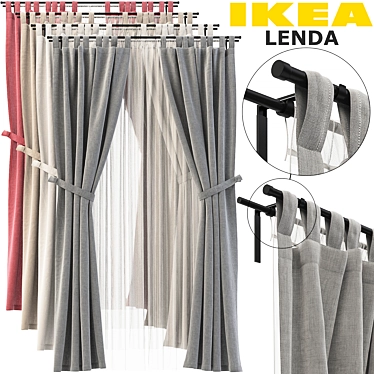 Chic IKEA LENDA, REKKA Curtains 3D model image 1 