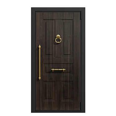 Stylish Front Door with Decorative Handle and Hammer 3D model image 1 