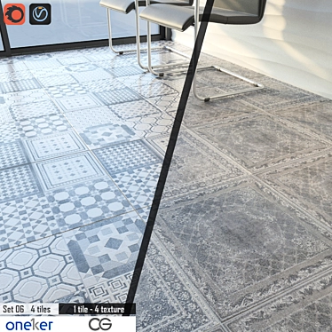 Oneker Tile Set 06: High-Resolution Cement Tiles with 4 Textures 3D model image 1 
