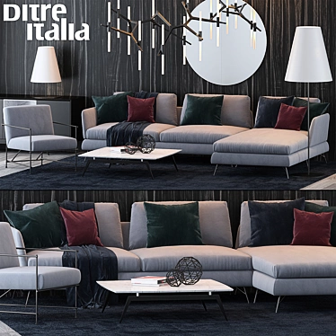 Italian Elegance: Ditre Italia Set 2 - Jasper Sofa, Kyo Armchair, David Table, Hunt Lamb Torchiere & 3D model image 1 