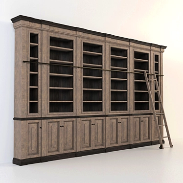 Elegant Bookcase with Staircase 3D model image 1 