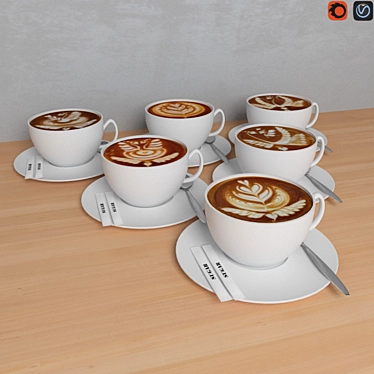 Aromatic Cappuccino Cups | Vray & Corona Scene 3D model image 1 