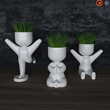 Grass-Filled Pots: Natural Interior Décor 3D model image 1 