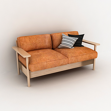 Luxury Wood & Leather Camel Sofa 3D model image 1 