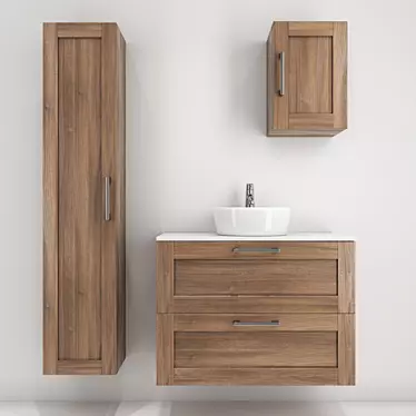 Modern Walnut Bathroom Furniture Set 3D model image 1 