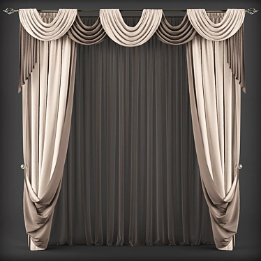 Elegant Drapes with Valance 3D model image 1 