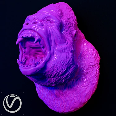 Wild Gorilla Head Sculpture 3D model image 1 