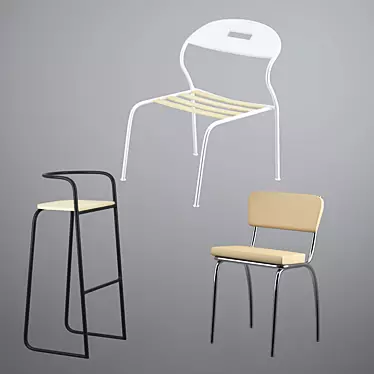 Triple Chair Set: Stylish & Functional 3D model image 1 
