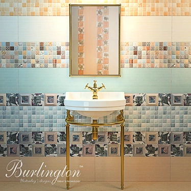 Elegant Burlington Edwardian Sink & Mirror Set with Birkenhead Faucet & Saloni Calypso Tiles 3D model image 1 