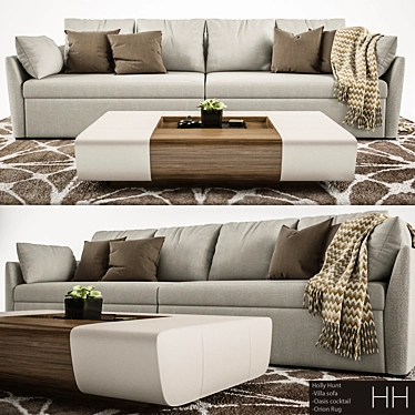 Luxury Living: Holly Hunt Ville Sofa & Oasis Cocktail Table 3D model image 1 