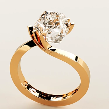 Golden Gemstone Ring 3D model image 1 