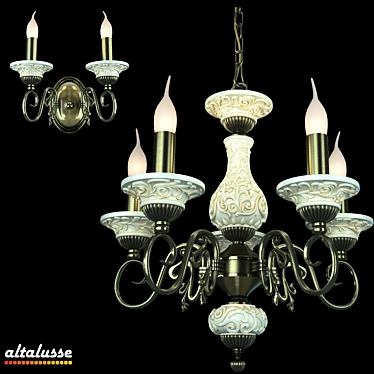 Altalusse Antique Bronze Wall Sconce & Chandelier Set 3D model image 1 