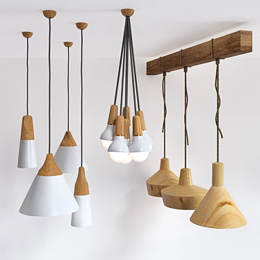 Gorgeous Wooden Lamp Set 3D model image 1 