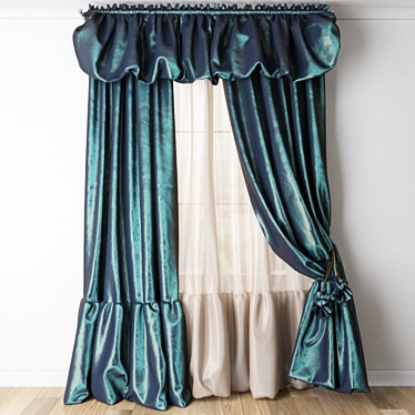 Elegant Taffeta Curtain with Tiebacks 3D model image 1 