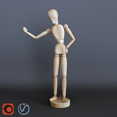 Artisan Wooden Man Sculpture 3D model image 1 