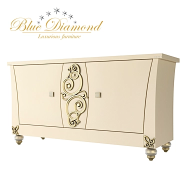 Elegant Blue Diamond Buffet with Carved Elements 3D model image 1 