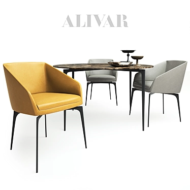 ALIVAR / Denise and Liuto Round: Stylish Chairs and Table Set 3D model image 1 