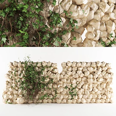 Ivy-Adorned Sandstone Wall 3D model image 1 