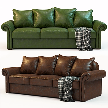 Classic English Style Leather Sofa - 3 Colors 3D model image 1 