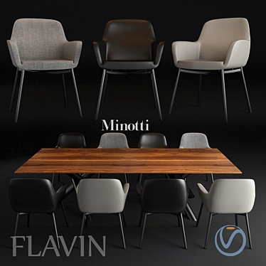 Elegant Flavin Chair & Vandyck Table 3D model image 1 
