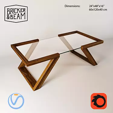 Modern Wood and Glass Coffee Table 3D model image 1 