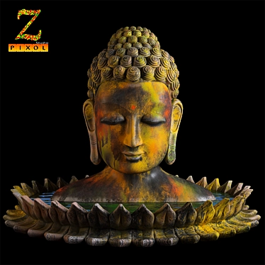 Sacred Serenity: Ancient Coloured Buddha Statue 3D model image 1 