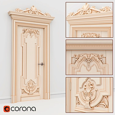 Elegant Carved Door 3D model image 1 