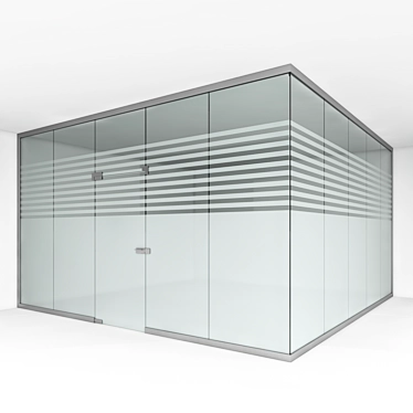 Sleek Glass Office Partition with 4 Artistic Sandblasted Designs 3D model image 1 