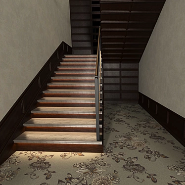 Illuminated Wooden Stairs with Tristone M-705 LAKE COAST and Hudson Park Wallpaper 3D model image 1 