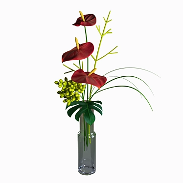 Glass Bowl Anthurium: Elegant Decorative Plant 3D model image 1 