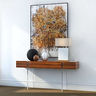 Minimal Nature Decor Set: Vases, Painting, Console & Lamp 3D model image 1 
