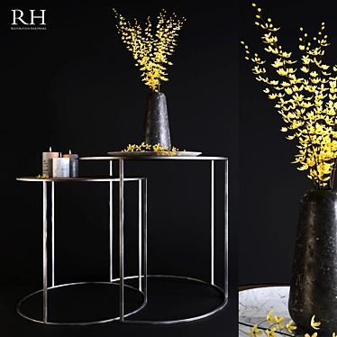 Rustic Rh Tables with Yellow Flowers 3D model image 1 