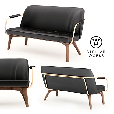 Stellarworks Lounge Two Seater: Leather, Brass, Solid Wood 3D model image 1 