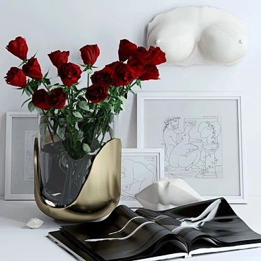 Elegant Rose Set with Marble Bust & Lips 3D model image 1 