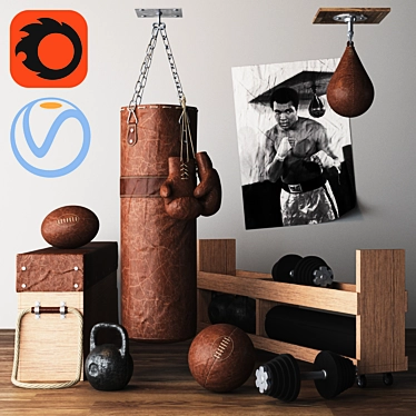Ultimate Home Gym Kit: Punching Bag, Weights, Dumbbells, and More! 3D model image 1 