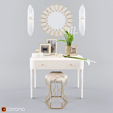 Elegant Decor Set: Ottoman, Console, Mirror & Wall Light 3D model image 1 